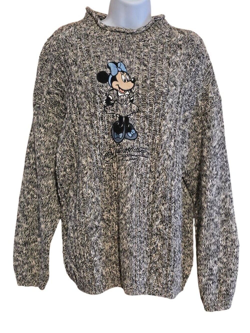 Disneyland Minnie Mouse Knit Sweater Large Gray Marbled Vintage Vibes